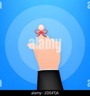 Don t Forget reminder. Rope bow on finger pointing. Vector stock illustration. Stock Vector