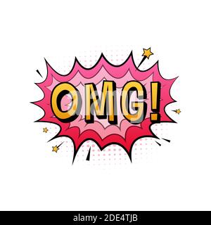 Comic speech bubbles with text Omg. Vintage cartoon illustration. Symbol, sticker tag, special offer label, advertising badge. Vector stock Stock Vector