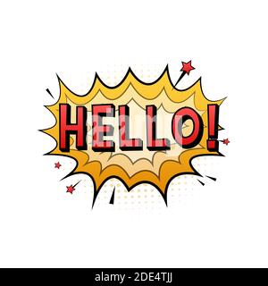 Comic speech bubbles with text Hello. Vintage cartoon illustration. Symbol, sticker tag, special offer label, advertising badge. Vector stock Stock Vector