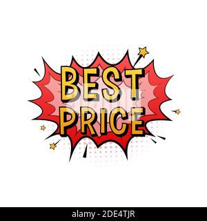 Comic speech bubbles with text Best price. Vintage cartoon illustration. Symbol, sticker tag, special offer label, advertising badge. Vector stock Stock Vector