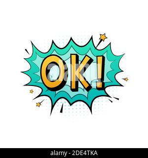 Comic speech bubbles with text Ok. Vintage cartoon illustration. Symbol, sticker tag, special offer label, advertising badge. Vector stock Stock Vector
