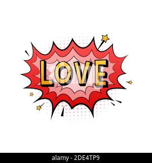 Comic speech bubbles with text Love. Vintage cartoon illustration. Symbol, sticker tag, special offer label, advertising badge. Vector stock Stock Vector