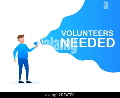 Megaphone Hand, business concept with text volunteers needed. Vector stock illustration Stock Vector