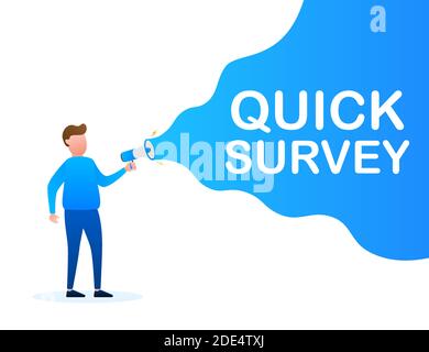 Hand Holding Megaphone with quick survey. Megaphone banner. Web design. Vector stock illustration Stock Vector