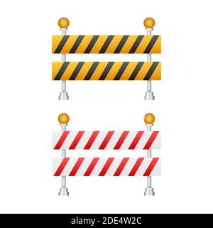 Under Construction Barrier. Road closed on white background. Fence of building or repair works sign. Vector stock illustration. Stock Vector