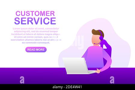 Customer service. Call center landing page. Online support center, assistance. Vector stock illustration. Stock Vector