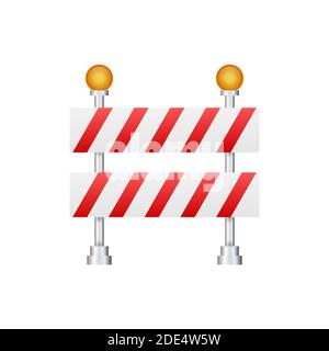 Under Construction Barrier. Road closed on white background. Fence of building or repair works sign. Vector stock illustration. Stock Vector