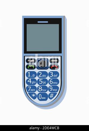 Picture of a blue color, mobile phone, having a numeric keypad and display. Stock Vector