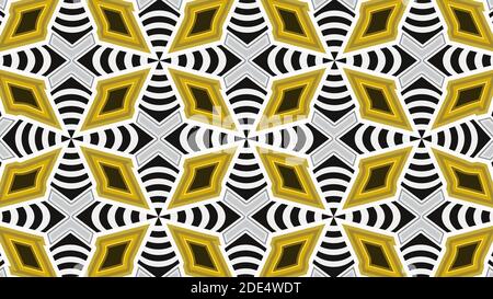 Image of a triangle shape, black and white abstract stripes vector art, having golden color triangle icon. Stock Vector