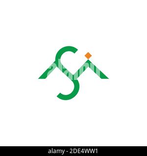 abstract letter sm green mountain geometric linear logo vector Stock Vector