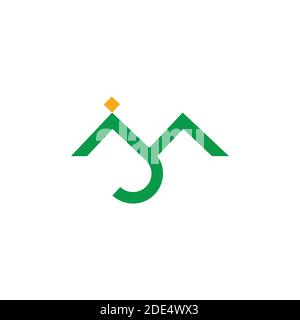 abstract letter jm green mountain geometric linear logo vector Stock Vector