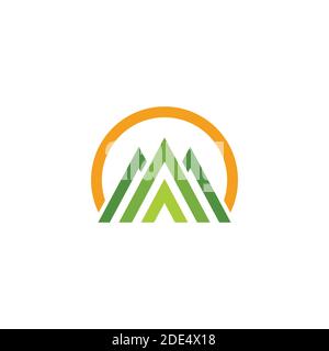 triangle mountain sun colorful line geometric logo vector Stock Vector