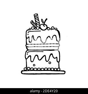 Coloring Page for Kid of Cake Hand Drawn suitable for coloring book illustration Stock Vector