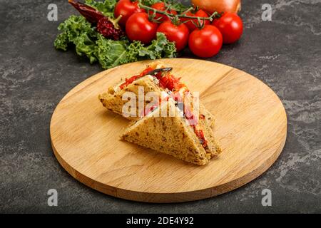 Vegetarian Club sandwich with eggplant and cheese Stock Photo