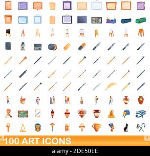 100 art icons set. Cartoon illustration of 100 art icons vector set isolated on white background Stock Vector