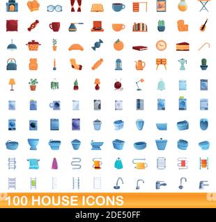 100 house icons set. Cartoon illustration of 100 house icons vector set isolated on white background Stock Vector