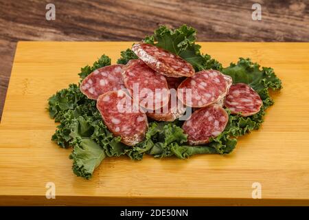 Iberian famous pork Fuet sausage slices Stock Photo