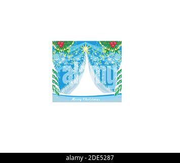 abstract Christmas card with snow-covered Christmas trees and decorative mistletoe Stock Vector