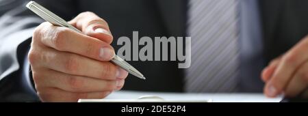 Focused photo on businessman that checking documents Stock Photo