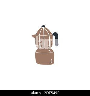 Coffee maker icon with italian pot. Moka pot. Geyser coffee maker. Doodle vector illustration. Stock Vector