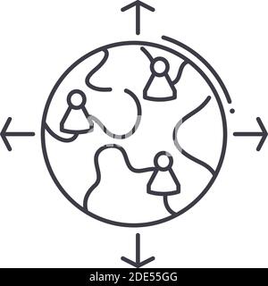 Global outsource icon, linear isolated illustration, thin line vector, web design sign, outline concept symbol with editable stroke on white Stock Vector