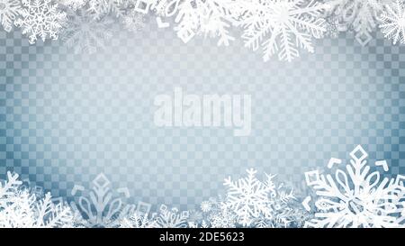 Vector Heavy Snowfall, Snowflakes in Various Shapes and Forms. Many White Cold Flakes Elements Onfestive on a transparent background Background. White Stock Vector