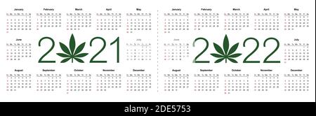 Simple editable vector calendars for year 2021 2022. Week starts from Sunday. Isolated illustration on white background. Stock Vector