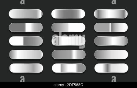 Set of gradients in silver or platinum. Big collection of metal effect gradients vector illustration Stock Vector