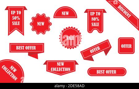Sale red ribbons set. Ribbons of specials and sales, discounts and best offers. Vector illustration Stock Vector