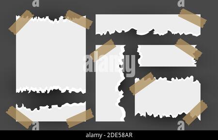 A set of torn sheets of paper with a sticker. Blank torn paper templates with free space for text. Vector illustration collection Stock Vector