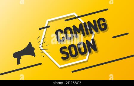 Banner Coming Soon with megaphone creative background with lines. Vector presentation illustration Stock Vector