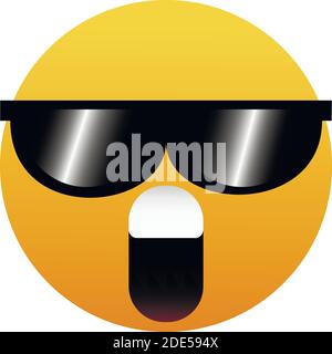Emoticon with Sun Glasses. Surprised smile icon. Stock Vector