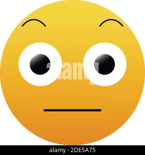 High quality emoticon isolated on white background.Flushed face emoji with shocked eyes. yellow face with raised eyebrows, small, closed mouth, wide w Stock Vector