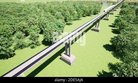 Future train maglev hyperloop transportation technologies 3d render Stock Photo