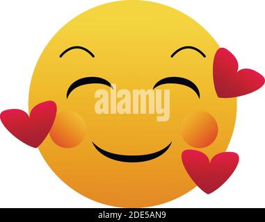 Emoji with hearts - in love face - emoticon face with smiling eyes, rosy cheeks, and three hearts floating around its head - expresses happy, affectio Stock Vector