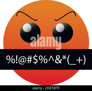 Angry emoticon face with grawlixes symbols on mouth Stock Vector