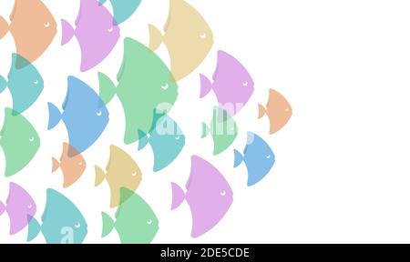 Small colorful fishes on white background. Childish colourful pastel pattern, arrow shape flat graphic style Stock Vector