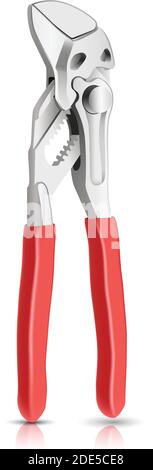 3d realistic vector plumber master instrument wrench with red handles. Isolated on white background. Stock Vector