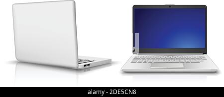 3d realistic vector laptop computer in side and front view. Isolated on white background. Stock Vector
