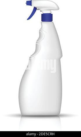 3d realistic vector white bottle of window spray. Kitchen utensils and washing products. Isolated illustration on white. Stock Vector