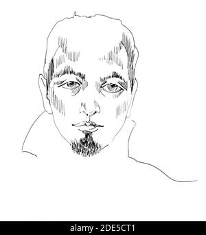 Line art portrait of man sketch style white and black Stock Photo