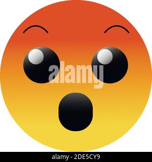 High quality emoticon isolated on white background. Emoji face with Open Mouth and open eyes. Angry shocked face. Surprised, wow emoticon. Popular cha Stock Vector