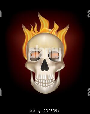 Fire behind human skull. vector illustration Stock Vector