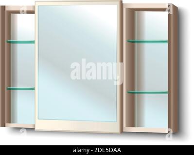 3d realistic vector bathroom mirror with shelves. Isolated on white. Stock Vector
