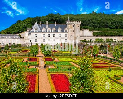 The castle and the gardens of Villandry, Loire Valley, France. The beautiful castle and gardens at Villandry, UNESCO World Heritage Site, Indre et Loi Stock Photo
