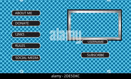 Blue theme, twitch panel overlay design, for 16:9 web cam, vector Stock Vector