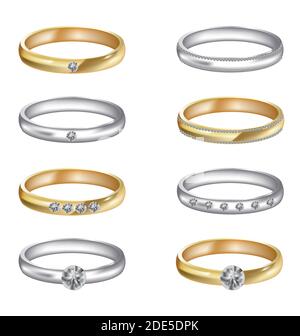 Gold and silver wedding rings set, vector Stock Vector