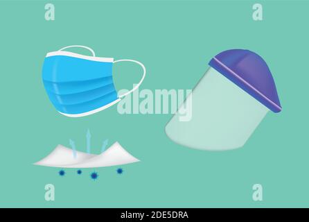 Surgery mask and face shield set. vector illustration Stock Vector