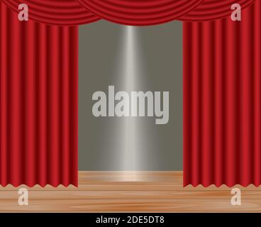 Stage with red curtain, vector Stock Vector