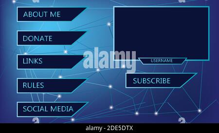 Blue theme, twitch panel overlay design, for 16:9 web cam, vector Stock Vector